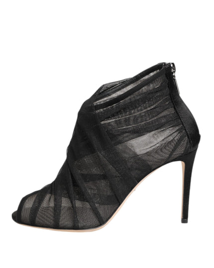 Dolce & Gabbana Black Mesh Stiletto Heels Ankle Boots Shoes
