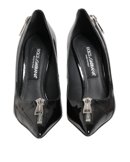 Dolce & Gabbana Black Patent Leather Zipper Heels Pumps Shoes