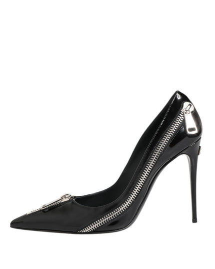 Dolce & Gabbana Black Patent Leather Zipper Heels Pumps Shoes