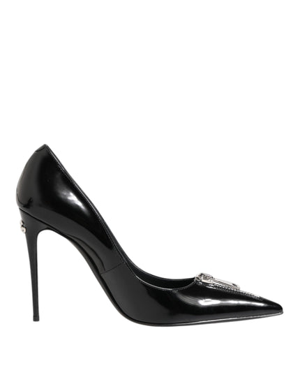 Dolce & Gabbana Black Patent Leather Zipper Heels Pumps Shoes