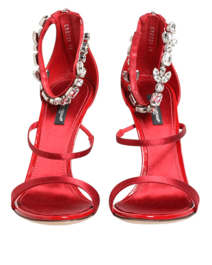 Dolce & Gabbana Red Satin Crystals Keira Sandals Heels Shoes