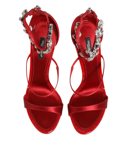 Dolce & Gabbana Red Satin Crystals Keira Sandals Heels Shoes