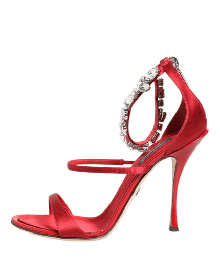 Dolce & Gabbana Red Satin Crystals Keira Sandals Heels Shoes