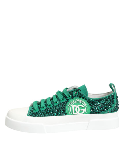 Dolce & Gabbana Green Portofino Crystal DG Logo Sneakers Shoes