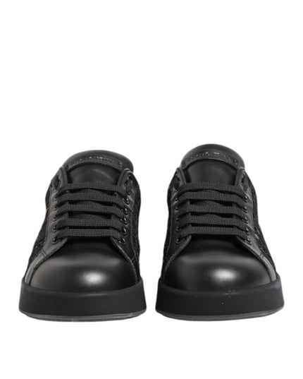Dolce & Gabbana Black Floral Lace Low Top Sneakers Shoes