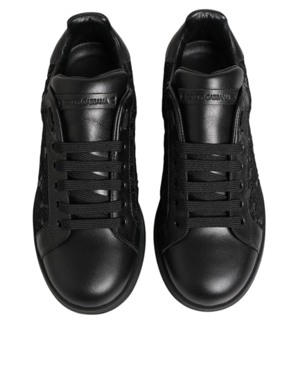 Dolce & Gabbana Black Floral Lace Low Top Sneakers Shoes