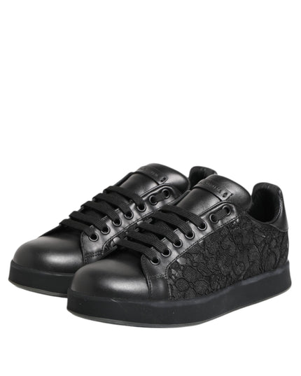 Dolce & Gabbana Black Floral Lace Low Top Sneakers Shoes