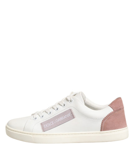 Dolce & Gabbana White Pink Leather Low Top Sneakers Shoes
