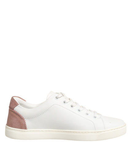 Dolce & Gabbana White Pink Leather Low Top Sneakers Shoes
