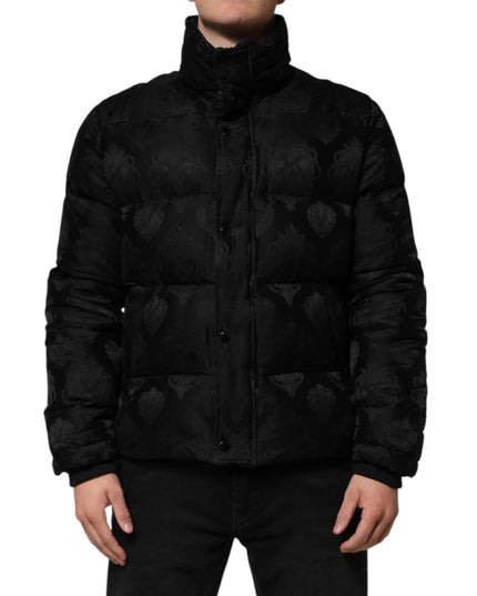 Dolce & Gabbana Black Jacquard Quilted Puffer Bomber Jacket