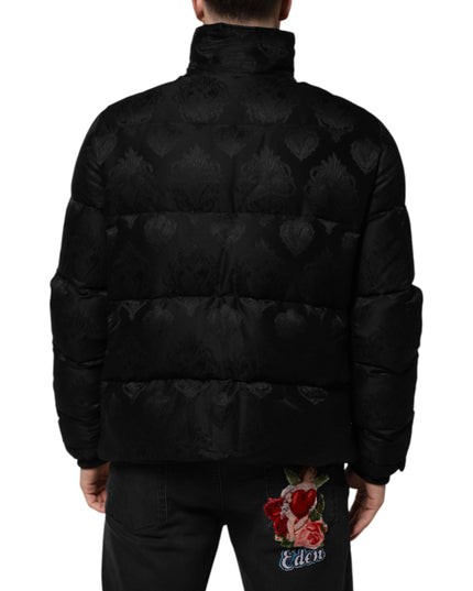 Dolce & Gabbana Black Jacquard Quilted Puffer Bomber Jacket