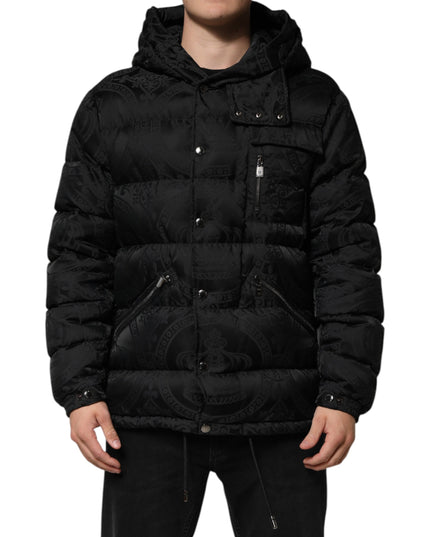 Dolce & Gabbana Black Jacquard Quilted Puffer Hooded Jacket