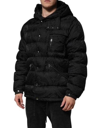 Dolce & Gabbana Black Jacquard Quilted Puffer Hooded Jacket