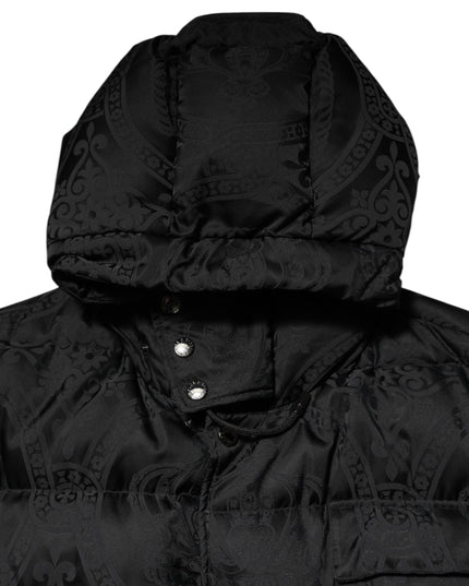 Dolce & Gabbana Black Jacquard Quilted Puffer Hooded Jacket