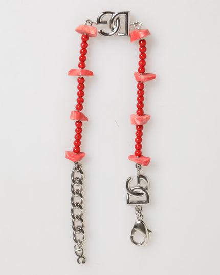 Dolce & Gabbana Silver Tone Brass Beaded Resin DG Logo Chain Men Bracelet