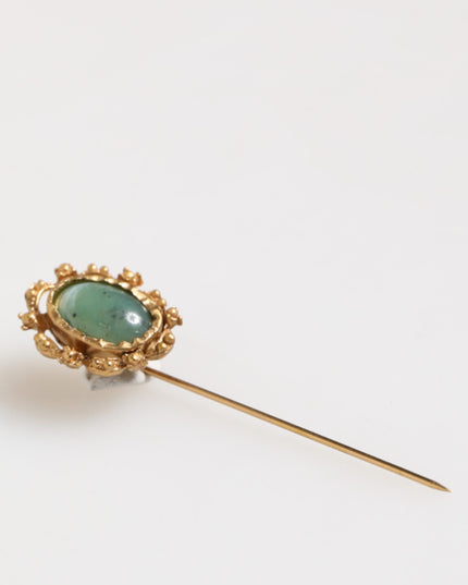 Dolce & Gabbana Gold Tone Green Stone Antique Men Accessory Brooch Pin