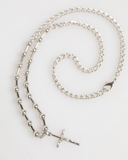 Dolce & Gabbana Silver Tone Brass Chain Religious Cross Pendant Necklace