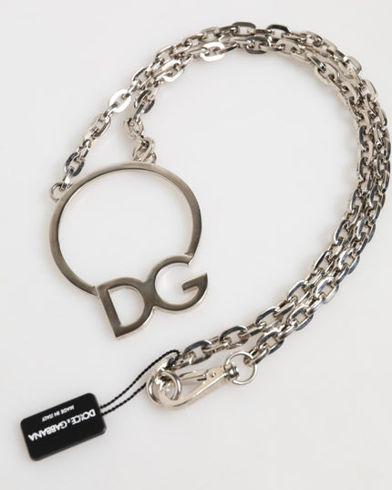 Dolce & Gabbana Silver Tone Brass Chain DG Logo Pendant Men Necklace