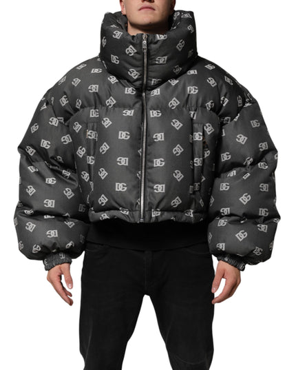 Dolce & Gabbana Black DG Monogram Full Zip Puffer Men Jacket