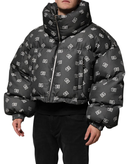Dolce & Gabbana Black DG Monogram Full Zip Puffer Men Jacket