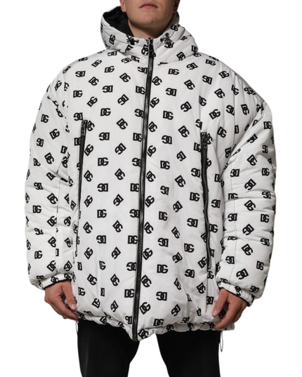 Dolce & Gabbana White DG Monogram Hooded Puffer Jacket