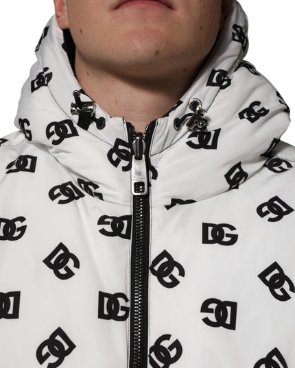 Dolce & Gabbana White DG Monogram Hooded Puffer Jacket