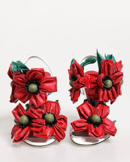 Dolce & Gabbana White Red Floral Detailing Sandals Shoes