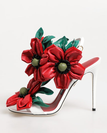 Dolce & Gabbana White Red Floral Detailing Sandals Shoes