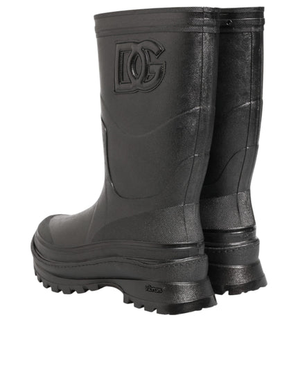 Dolce & Gabbana Metallic Black Pull On Rain Boots Men Shoes
