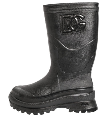 Dolce & Gabbana Metallic Black Pull On Rain Boots Men Shoes
