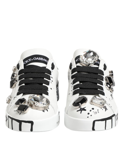 Dolce & Gabbana White Portofino Crystal Sneakers  Shoes
