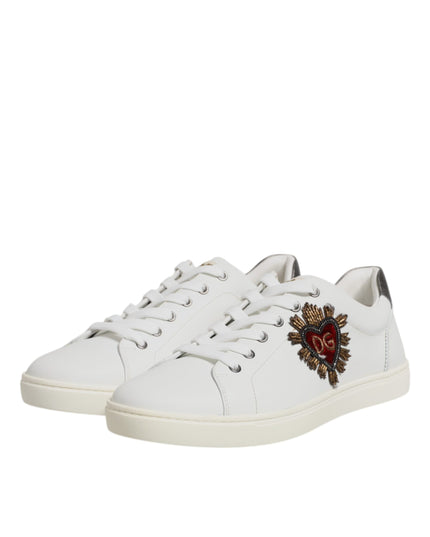 Dolce & Gabbana White Sacred Heart Men Low Top Sneakers Shoes