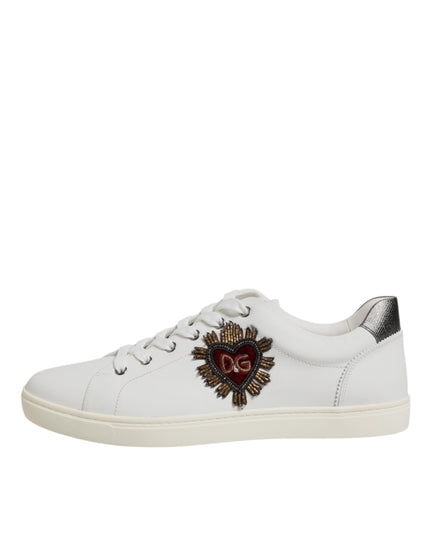 Dolce & Gabbana White Sacred Heart Men Low Top Sneakers Shoes