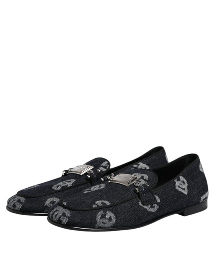 Dolce & Gabbana Blue Logo Cotton Loafers Formal Dress Shoes