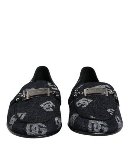 Dolce & Gabbana Blue Logo Cotton Loafers Formal Dress Shoes