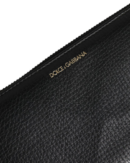 Dolce & Gabbana Black Calfskin Leather Logo Zip Around Continental Wallet
