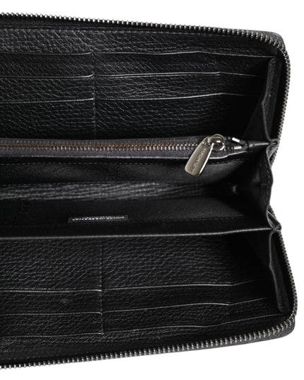 Dolce & Gabbana Black Calfskin Leather Logo Zip Around Continental Wallet