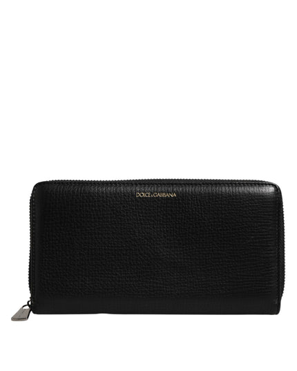 Dolce & Gabbana Black Calfskin Leather Logo Zip Around Continental Wallet