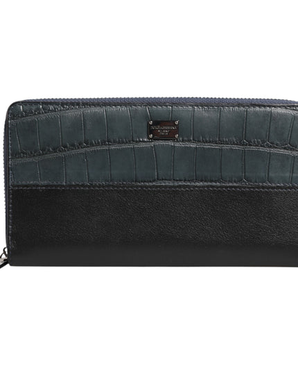 Dolce & Gabbana Black Blue Exotic Leather Men Continental Clutch Wallet