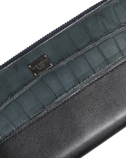 Dolce & Gabbana Black Blue Exotic Leather Men Continental Clutch Wallet