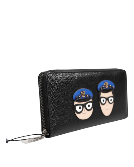 Dolce & Gabbana Black Leather #DGFAMILY Zipper Continental Mens Wallet