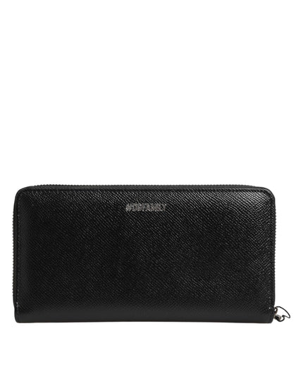 Dolce & Gabbana Black Leather #DGFAMILY Zipper Continental Mens Wallet