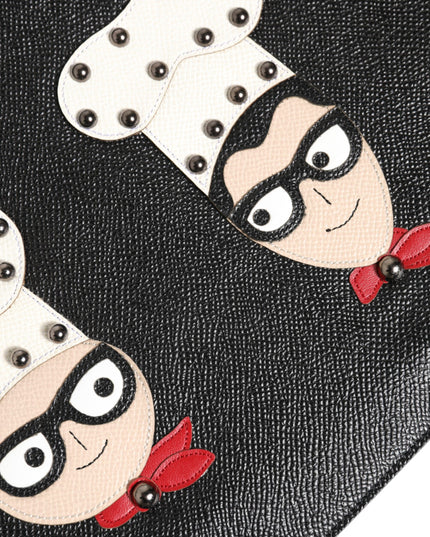 Dolce & Gabbana Black Leather #DGFAMILY Embellished Men Clutch Pouch Bag