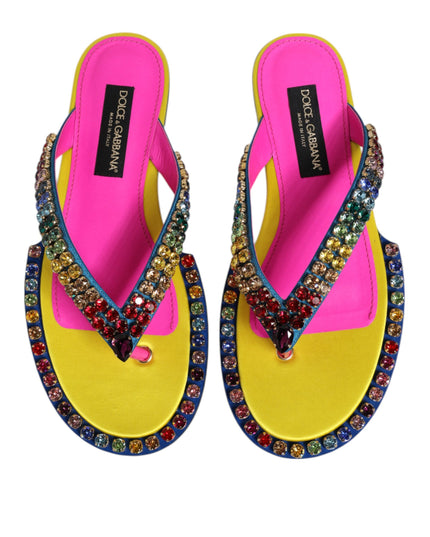 Dolce & Gabbana Multicolor Rhinestone Flip Flop Flat Sandals Shoes