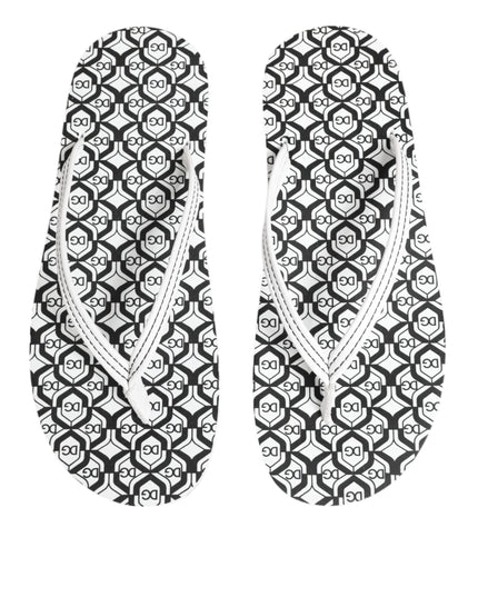Dolce & Gabbana Black White Logo Beachwear Flats Slipper Shoes