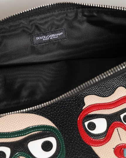 Dolce & Gabbana Black Leather #DGFAMILY Embellished Men Clutch Pouch Bag