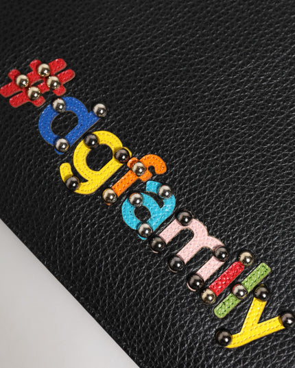 Dolce & Gabbana Black Leather #DGFAMILY Embellished Men Clutch Pouch Bag