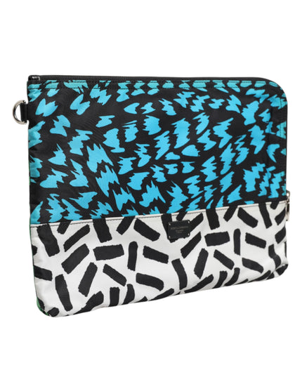 Dolce & Gabbana Multicolor Printed Nylon Logo Plaque Men Clutch Pouch Bag
