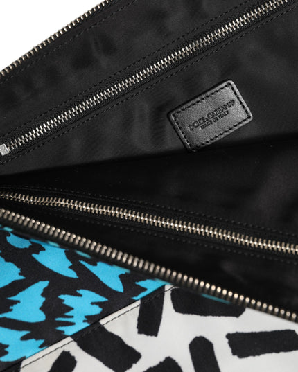 Dolce & Gabbana Multicolor Printed Nylon Logo Plaque Men Clutch Pouch Bag