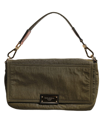Dolce & Gabbana Dark Green Nylon Logo Plaque Shoulder Strap Borse Bag